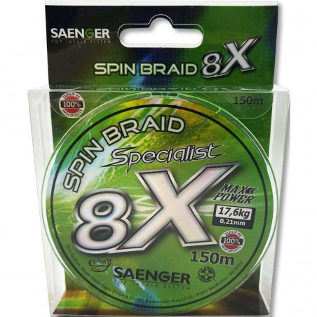 SAE SPECIALIST SPIN BRAID X 8 GREEN 150M -0.14MM