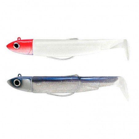 SILICONE FIIISH BLACK MINNOW No1 DOUBLE COMBO 6G -WHITE RED HEAD / ELECTRIC BLUE